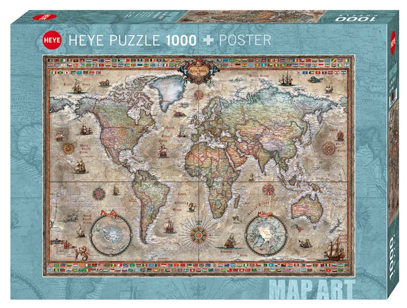 Pussel - Map Art, Retro Världskarta 1000 Bitar