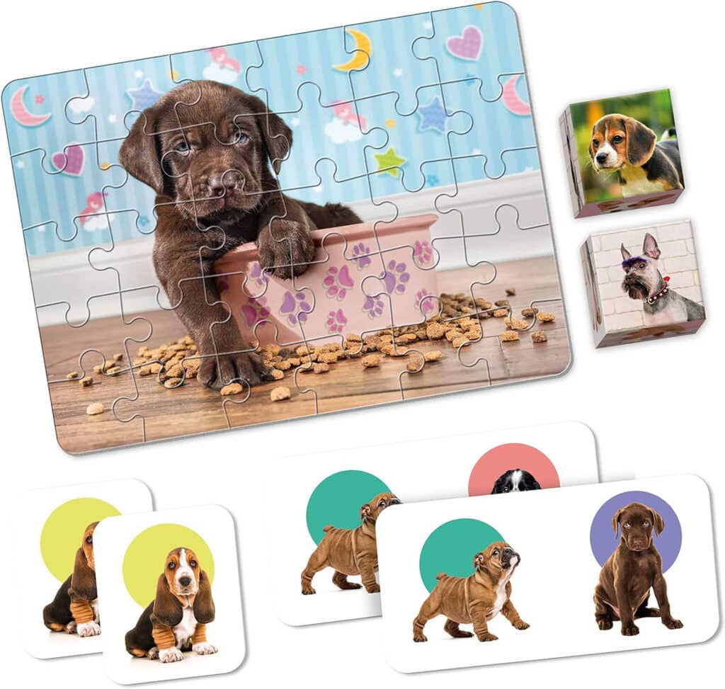 Barnpussel – Djurbebisar 4i1 Memory, pussel, domino, kubpussel