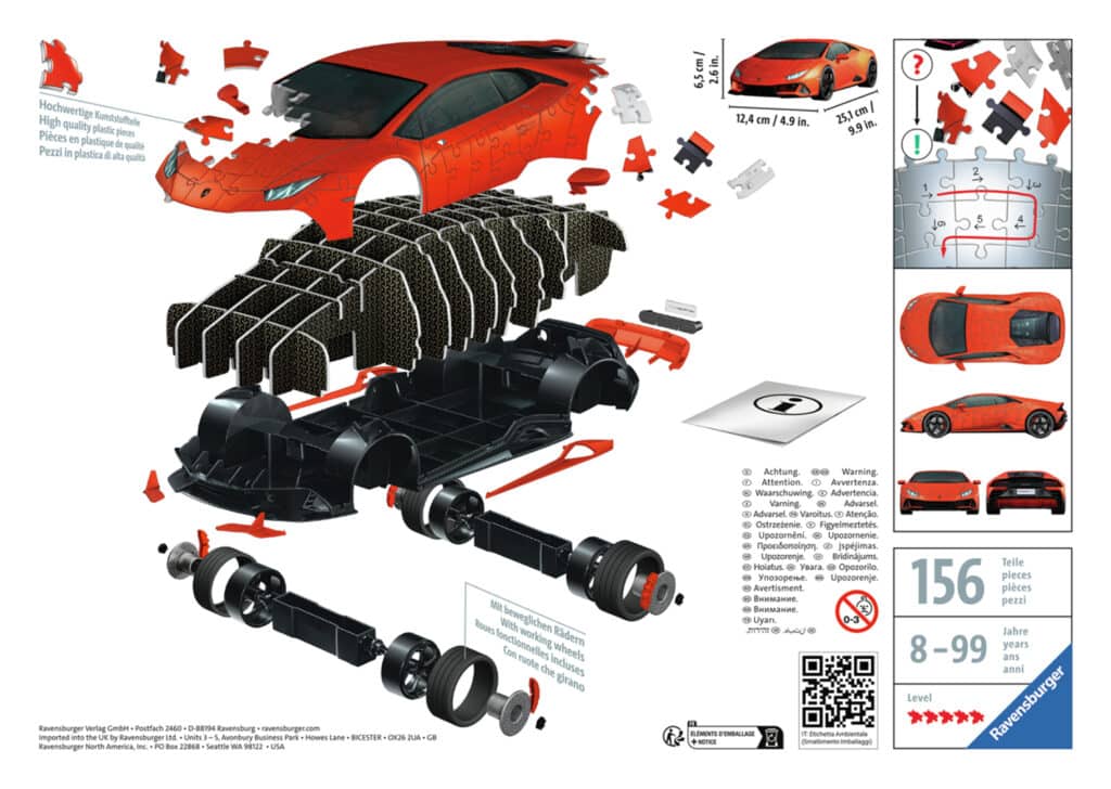 3D Pussel – Lamborghini Huracán MK2 Röd 108 Bitar