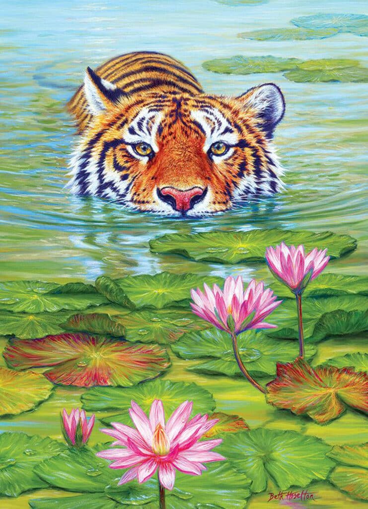 Pussel – Lotus Land: Tiger bland näckrosor 1000 Bitar