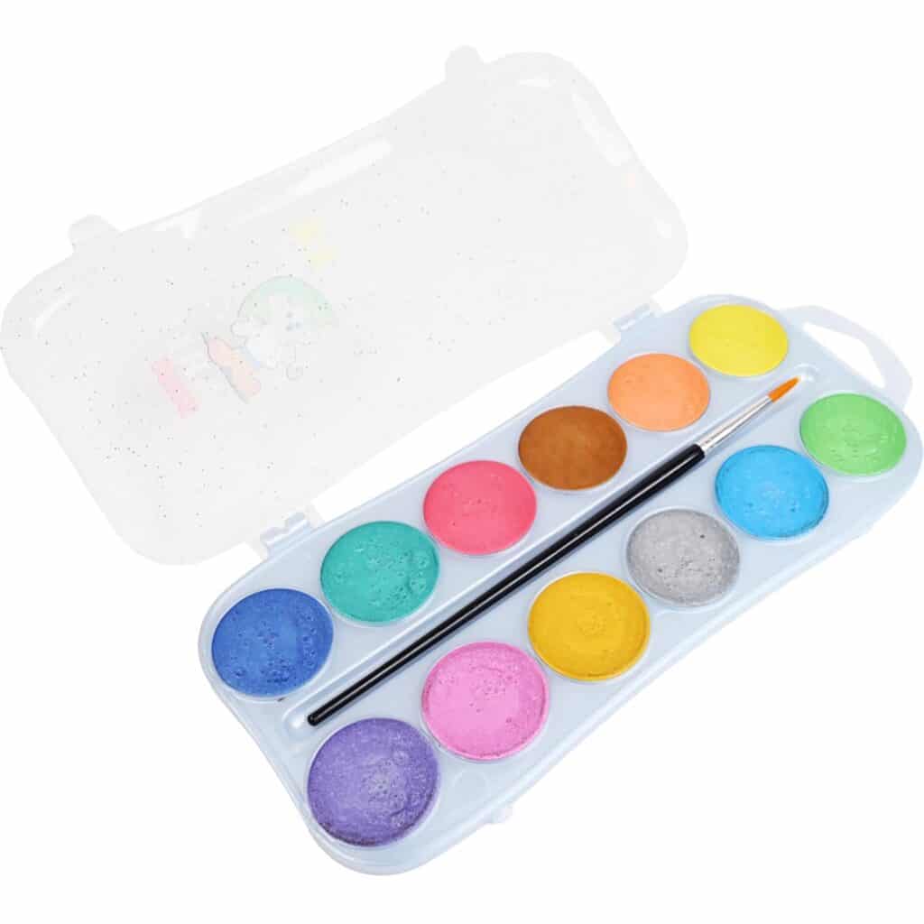 Vattenfärglåda 12-pack Pärlemor med Pensel