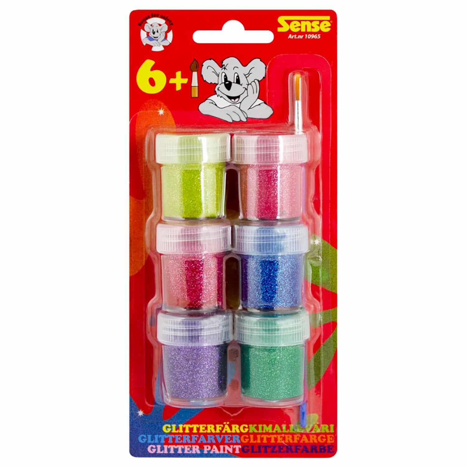 Glitterfärg 6-pack med Pensel