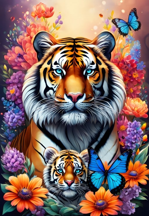 Pussel - Tiger, Mamma och ungar - 1000 bitar
