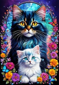 Alipson Pussel - Kattfamilj bland blommor 1000 bitar