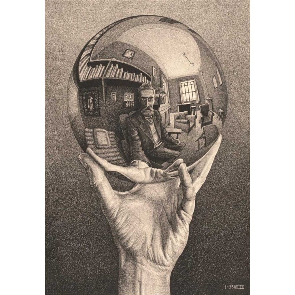 Pussel – C. Escher ”Hand With Reflecting Sphere”, 1000 bitar