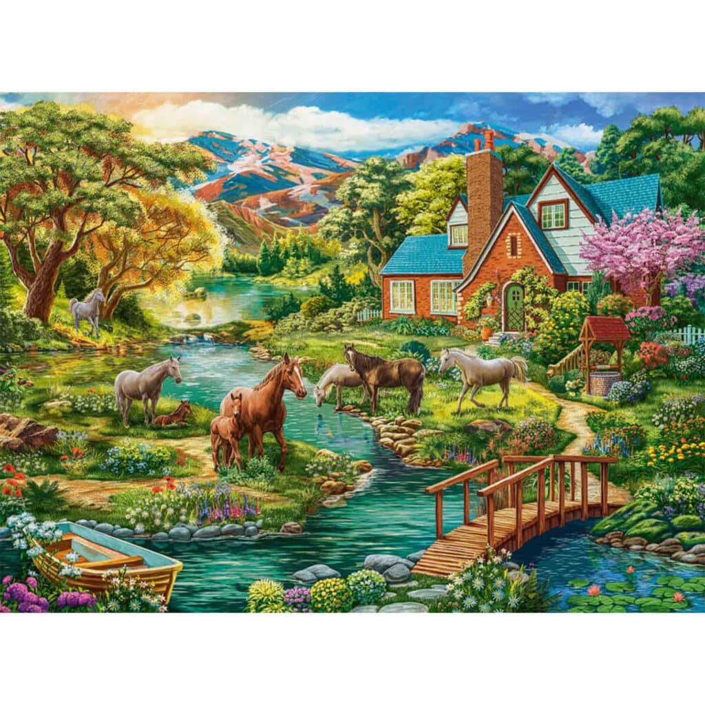 Pussel – Idyllic House with Horses, 2000 bitar