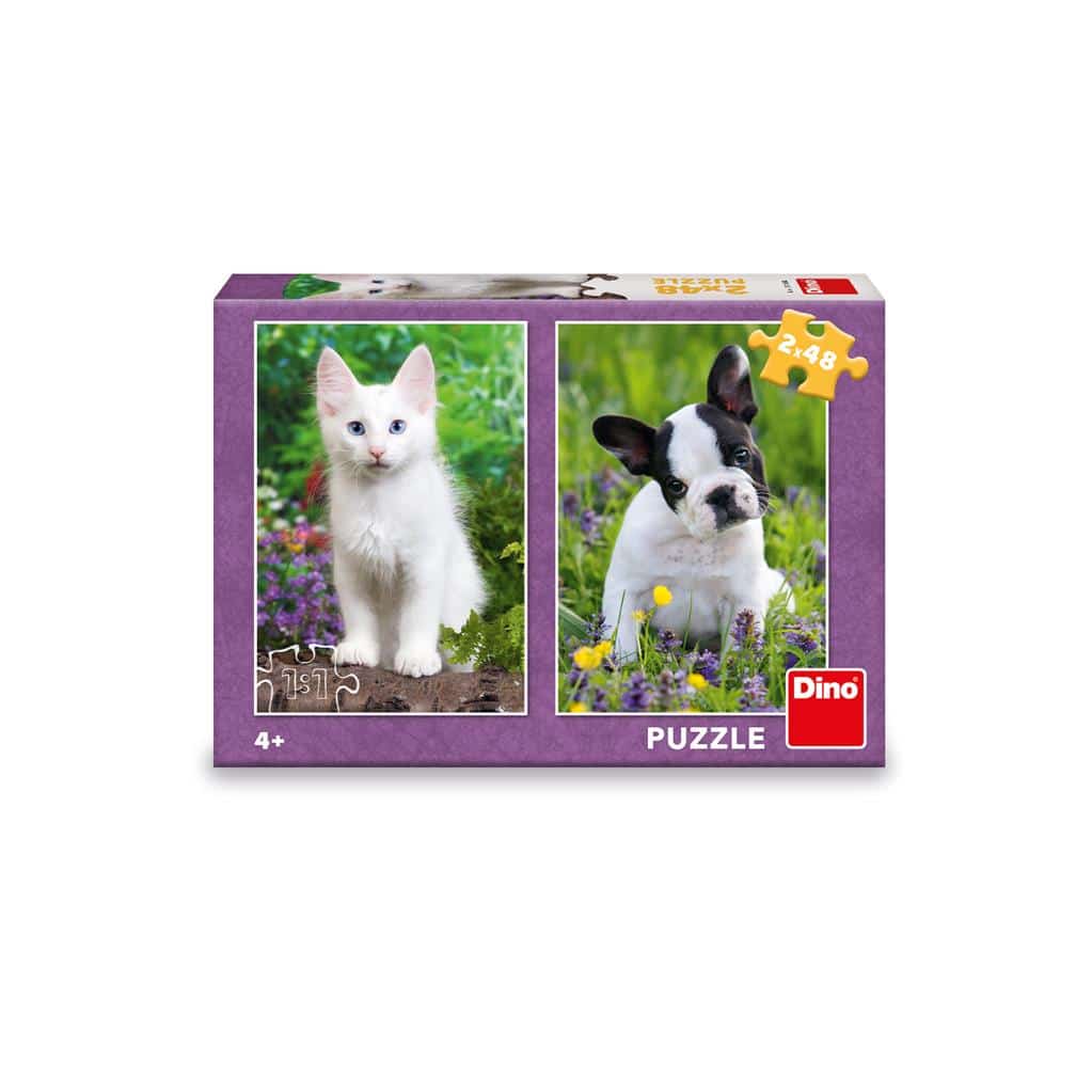 Pussel - 2 i 1 Pussel - Buldog and Kitten, 48 bitar