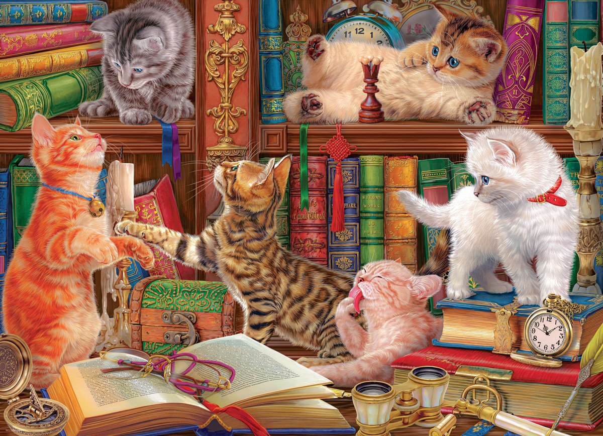 Pussel - Kittens in the Library 1000 Bitar