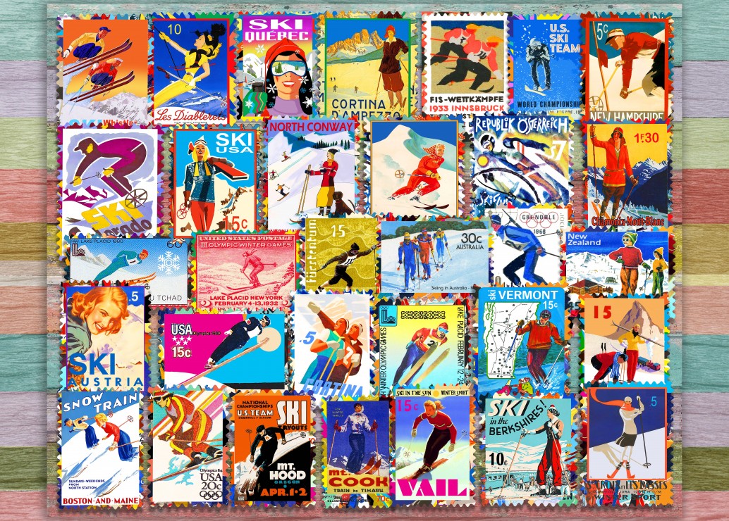 Pussel - Ski Stamp Posters,500 Bitar