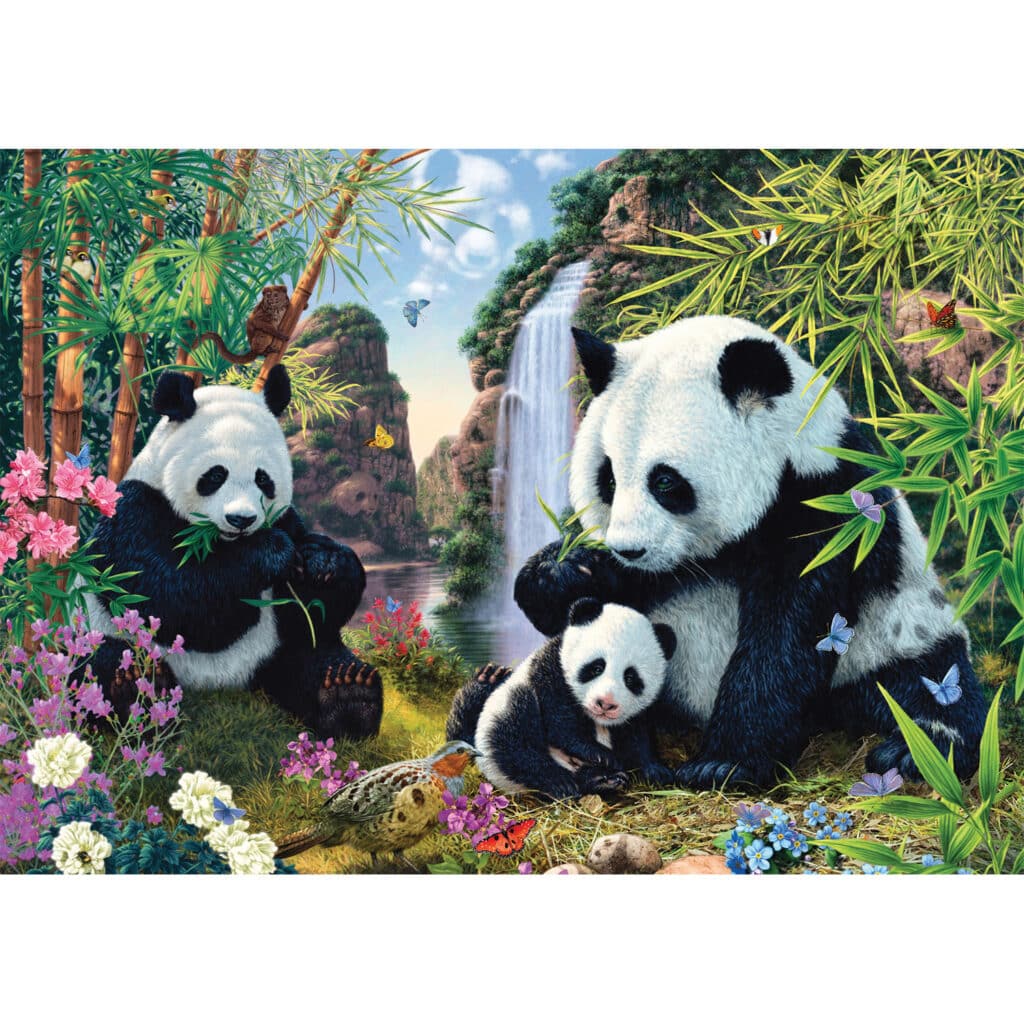 Pussel – Panda family at the waterfall 500 bitar