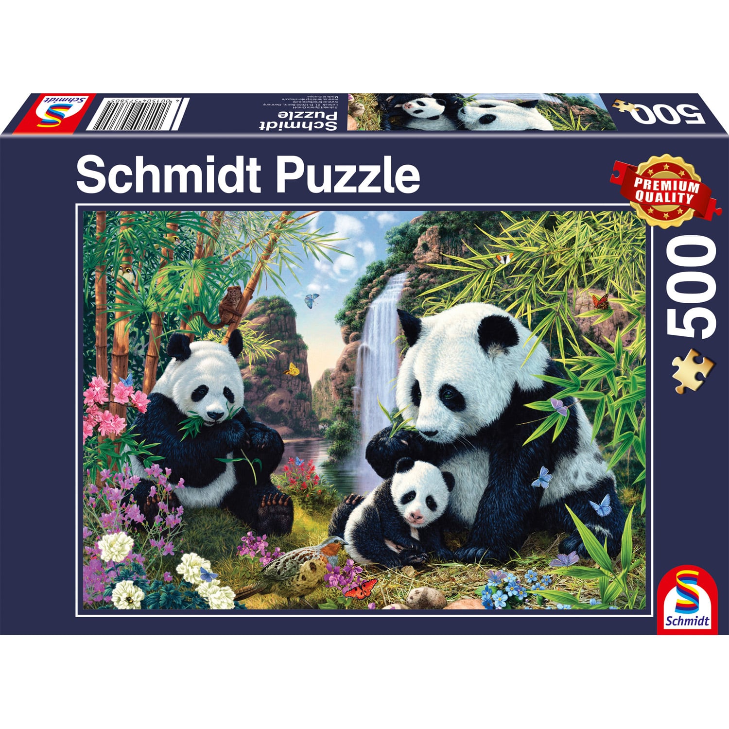 Pussel - Panda family at the waterfall 500 bitar