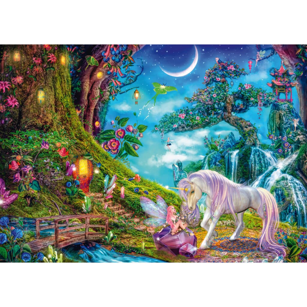 Pussel – Unicorn and elf among the tall timbers, 1000 pcs bitar