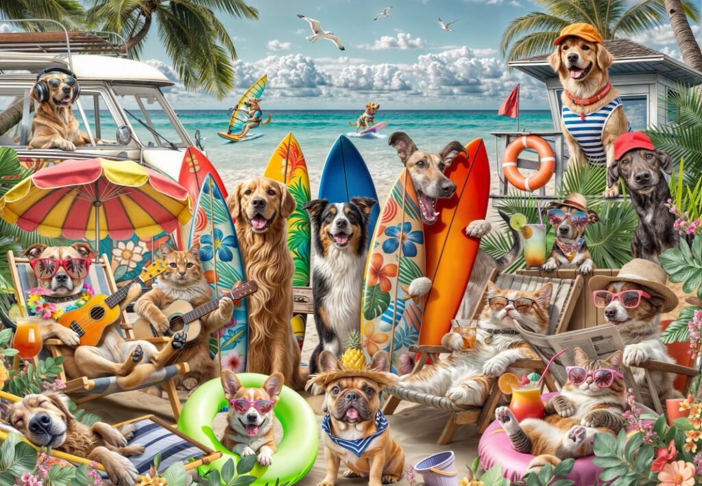 Pussel – Dogs and Cats at the Beach 2000 bitar