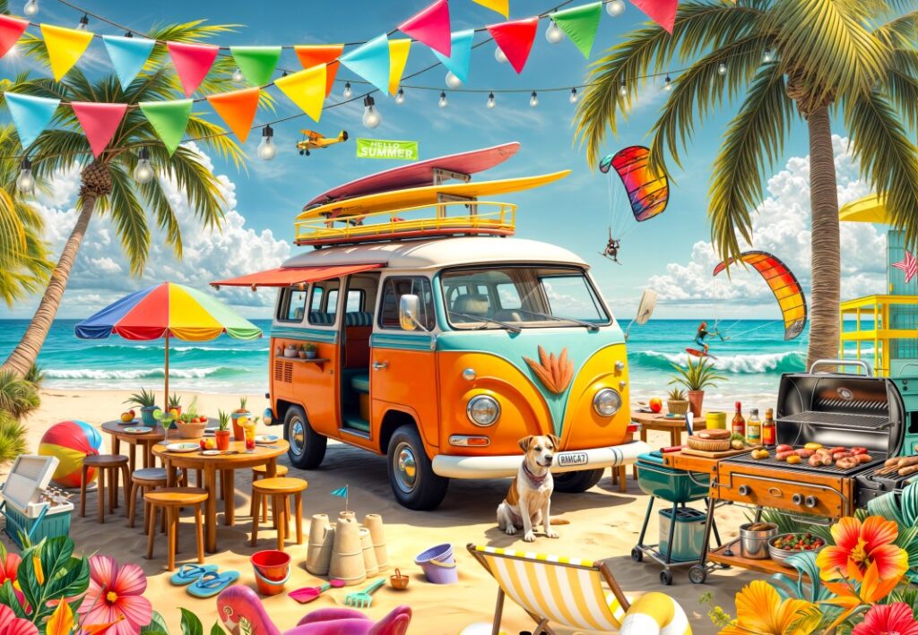 Pussel – Camping Van at the Beach 1000 bitar
