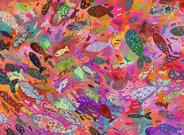 Ravensburger Pussel – Fiskar i fuchsia 500 bitar